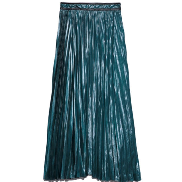 FRAY I.D(フレイアイディー)のレザーライクサテンプリーツスカート　グリーン レディースのスカート(ロングスカート)の商品写真