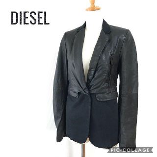 ディーゼル(DIESEL)のDIESEL ディーゼル  コットン×ラムレザー コンビ ジャケット ブラック (テーラードジャケット)