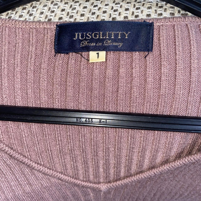 JUSGLITTY(ジャスグリッティー)のJUSGLITTY ジャスグリッティー 6分袖ベルト付柄編みニットワンピース レディースのワンピース(ひざ丈ワンピース)の商品写真