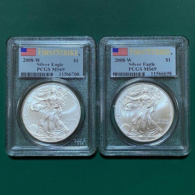 アメリカ イーグル銀貨2枚セット PCGS-MS69-1オンス銀貨-