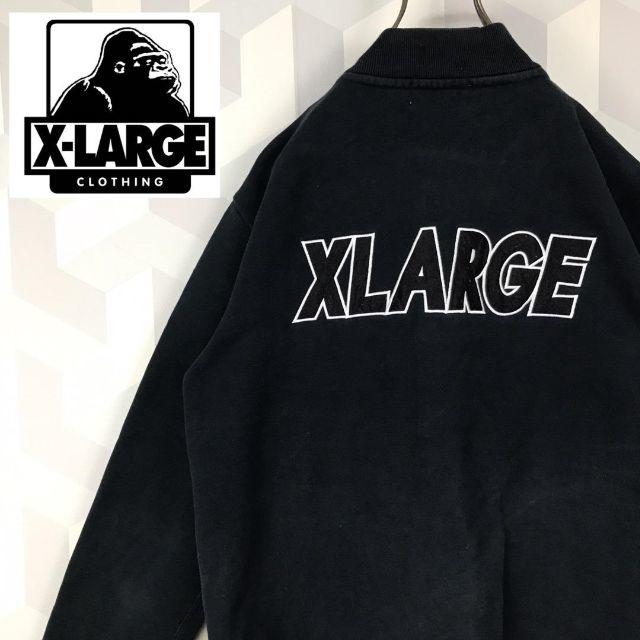 【エクストララージ】肉厚 デカロゴ スウェットスタジャン 黒 M X-LARGE