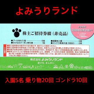 ヨミウリジャイアンツ(読売ジャイアンツ)のよみうりランド 入園券5枚　乗り物20回  株主優待券 チケット　パスポート(遊園地/テーマパーク)