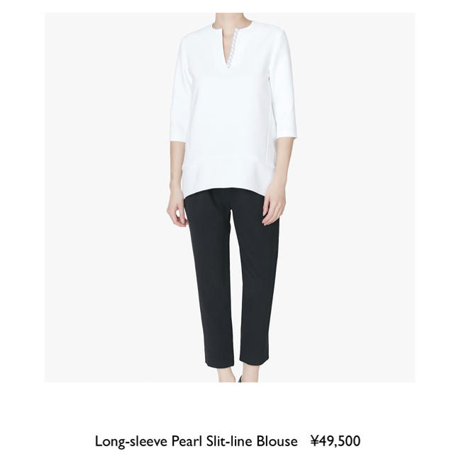 【新品】Long-sleeve Pearl Slit-line Blouse