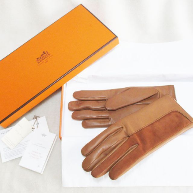 HERMES レザーグローブ 手袋 142009G-61-070 羊革 茶 #7