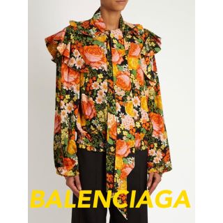 [美品]BALENCIAGA バレンシアガ ラッフルショルダーフラワー ブラウス