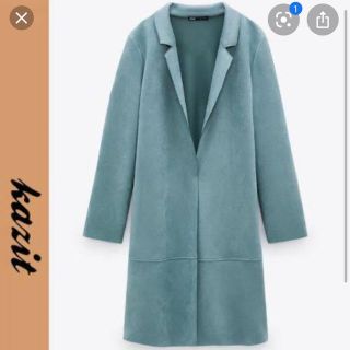 ZARA 上品ノーカラーコート　ロイヤルブルー 青　ネイビー  チェスターコート