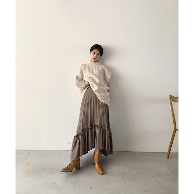 ロングスカートCLANE FRILL PLEAT VOLUME SKIRT