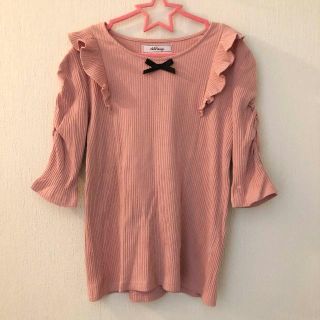 アンクルージュ(Ank Rouge)の美品 Ank Rouge パワショル プチりぼん 5分袖 トップス ピンク(カットソー(半袖/袖なし))