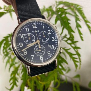 タイメックス(TIMEX)のTIMEX タイメックス　時計　クロノグラフ　ネイビー 電池交換済み　美品(腕時計(アナログ))