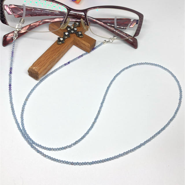 メガネチェーン✳︎ブルーアゲート＆ジルコニア✳︎ネックレス レディースのファッション小物(サングラス/メガネ)の商品写真