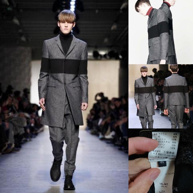 DIOR HOMME(ディオールオム)の定価15万 KRISVANASSCHE ファブリック切り替え チェスターコート メンズのジャケット/アウター(チェスターコート)の商品写真