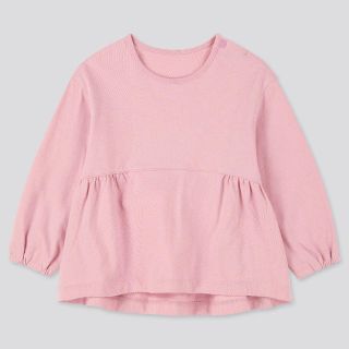 ユニクロ(UNIQLO)のユニクロ　クルーネックT長袖　70赤ちゃん　ピンク(シャツ/カットソー)