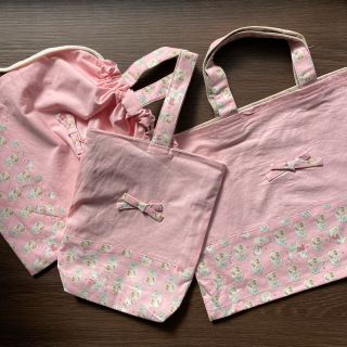 レッスンバッグ 上履き入れ お着替え袋 ピンク ハンドメイド 女の子 入園入学(バッグ/レッスンバッグ)