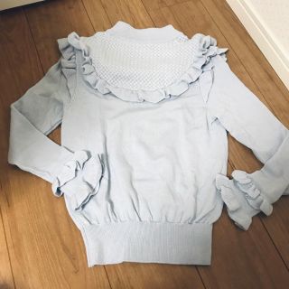 マーリエパーエフデ(Maglie par ef-de)のマーリエパーエフデ   水色フリルニット(ニット/セーター)