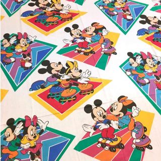 ディズニー(Disney)のミッキー  ミニー　ツインフラットシーツ　ローラースケート　ビンテージ(シーツ/カバー)