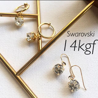 スワロフスキー(SWAROVSKI)の新品 14kgf 一粒ピアス イヤリング スワロフスキー ゴールド アガット (ピアス)