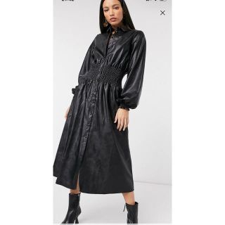 エイソス(asos)のイギリス購入　新品　asos zara レザー　ロング　ワンピース　黒(ロングワンピース/マキシワンピース)