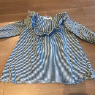 ザラキッズ(ZARA KIDS)のザラ ベビー⭐︎フリルワンピース　ヒッコリー(ワンピース)