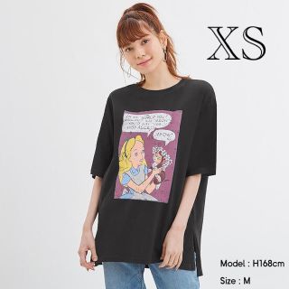 フシギノクニノアリス(ふしぎの国のアリス)のGU/ジーユー グラフィックT ディズニー アリス ブラック 黒 XS(Tシャツ(半袖/袖なし))