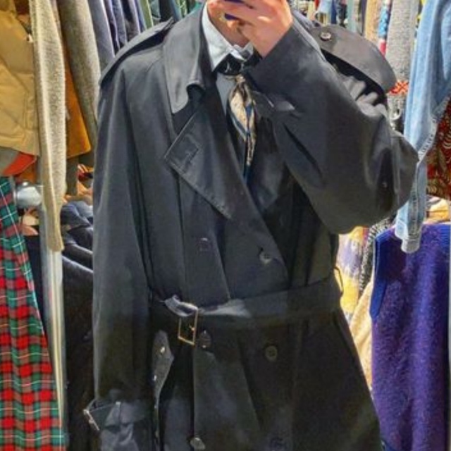 トレンチコート ブラック 古着 メンズのジャケット/アウター(トレンチコート)の商品写真