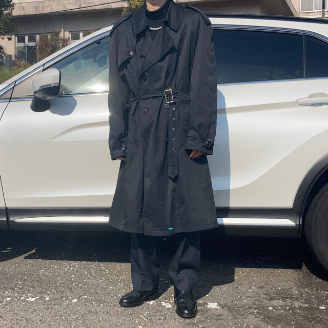 トレンチコート ブラック 古着 メンズのジャケット/アウター(トレンチコート)の商品写真