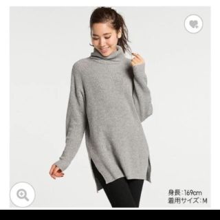 ユニクロ(UNIQLO)のユニクロ オーバーサイズニットチュニック グレー Mサイズ(ニット/セーター)