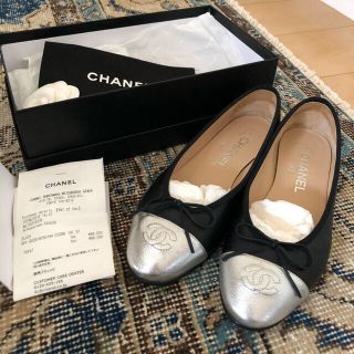 シャネル(CHANEL)のシャネル　フラットシューズ　BLK/SLV 37(バレエシューズ)