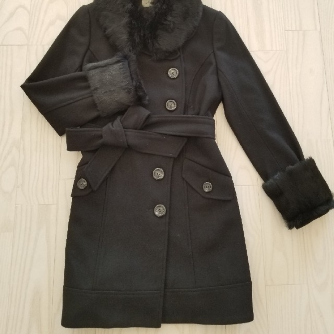 レディースウールラビットファーコート レディースのジャケット/アウター(毛皮/ファーコート)の商品写真