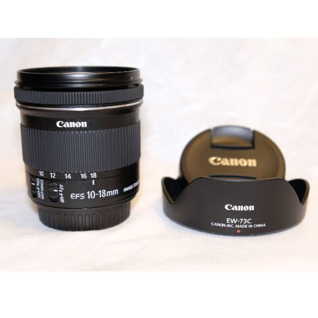 Canon(キヤノン)のCanon EF-S10-18mm F4.5-5.6 IS STM 純正フード付 スマホ/家電/カメラのカメラ(レンズ(ズーム))の商品写真