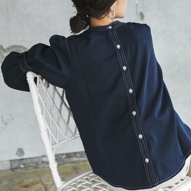 regleam ステッチパフブラウス　navy