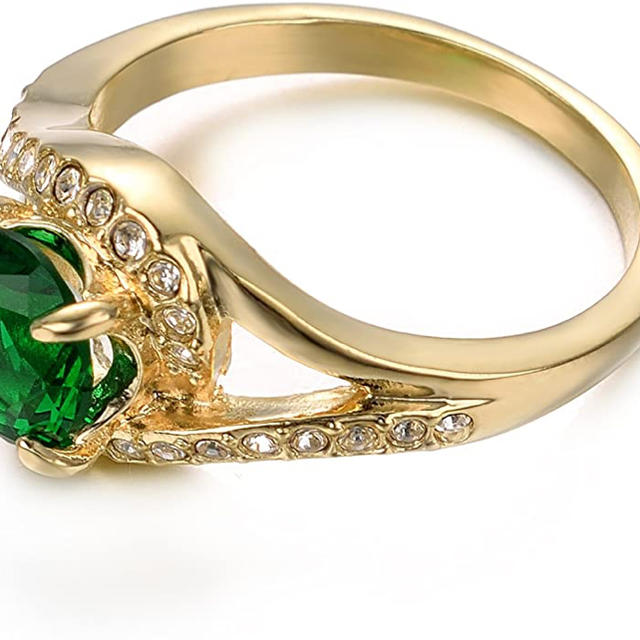 Yoursfs エメラルドリング女性 指輪ジルコン ゴールドメッキ指輪  レディースのアクセサリー(リング(指輪))の商品写真
