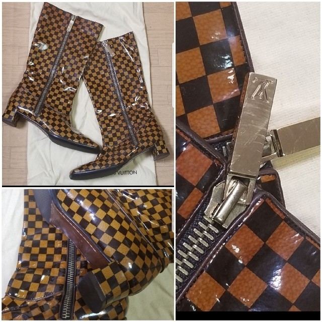 LOUIS VUITTON(ルイヴィトン)の★正規品中古良品ルイヴィトン★ダミエパテントロングブーツ37 保存袋有　一部訳有 レディースの靴/シューズ(ブーツ)の商品写真