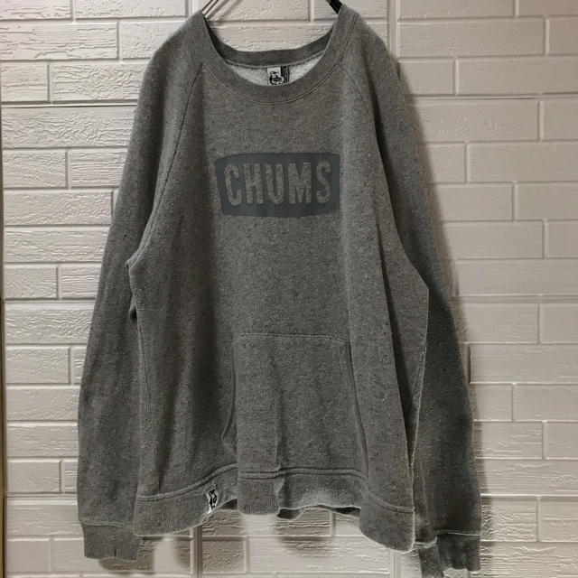 CHUMS(チャムス)のチャムス　トレーナー　グレー　ポケット　センター ロゴ　Ｌ メンズのトップス(スウェット)の商品写真