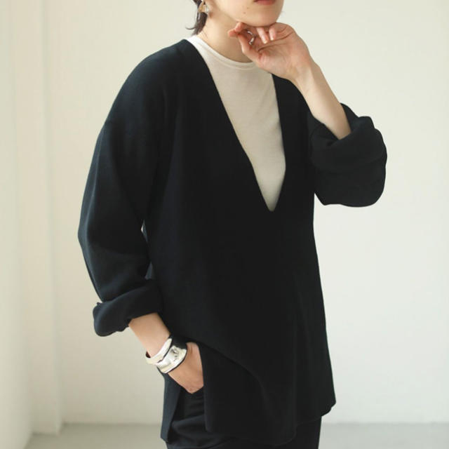 Washed Vneck Knit  ブラック　TODAYFUL 1