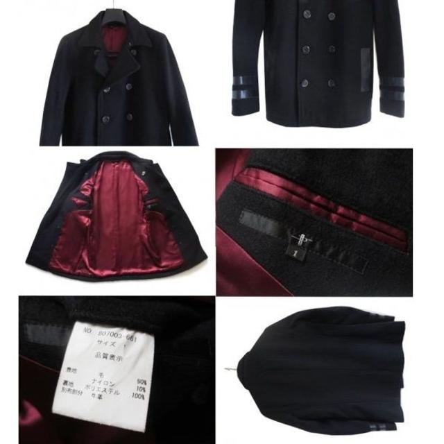 NO ID. ウール メルトン レザー 切替 Pコート 1 NOID ブラック メンズのジャケット/アウター(ピーコート)の商品写真