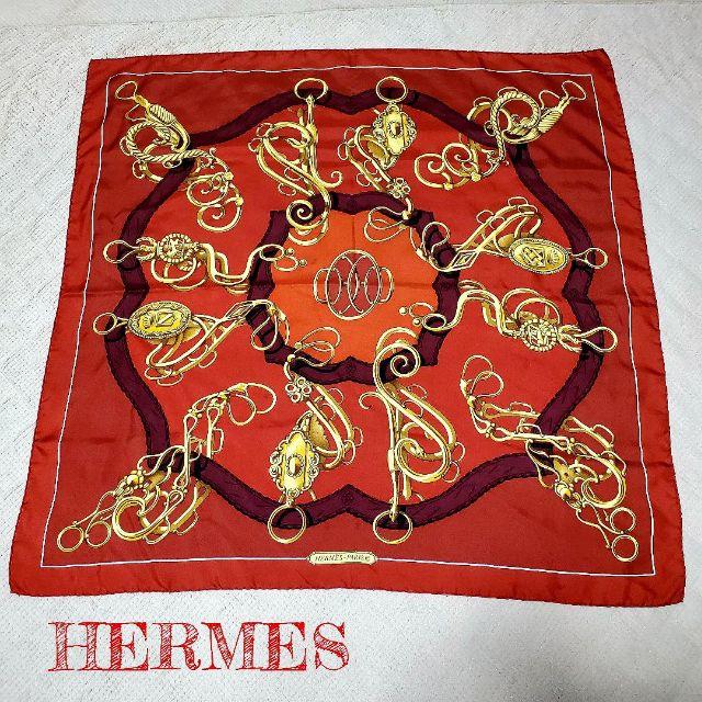 美品】 HERMES エルメス カレ 90 スカーフ シルク 赤 大判 - バンダナ