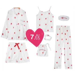 【いちご-ホワイト】♡新品♡豪華7点セット 大・大人気 パジャマ♪レディース (パジャマ)