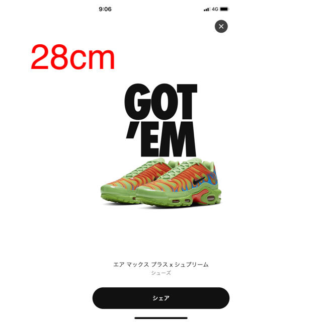 エアマックス プラス　シュプリーム　MEAN GREEN 28.0