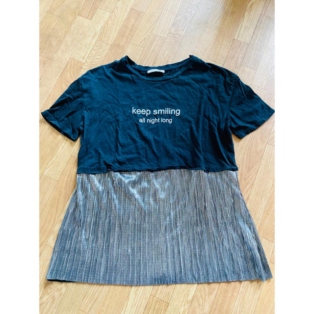 ZARA(ザラ)のZARA 黒 異素材 Tシャツ S レディースのトップス(Tシャツ(半袖/袖なし))の商品写真