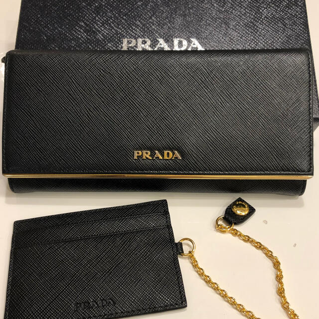 美品★PRADA プラダ  長財布　サフィアーノ　メタル　黒