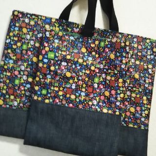 【ハンドメイド】レッスンバッグ　上履き入れ　マリオ　撥水加工　服飾専門(外出用品)