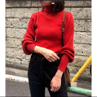 アメリヴィンテージ(Ameri VINTAGE)のどーさん様 TURTLE PUFF SLEEVE KNITレッド(ニット/セーター)