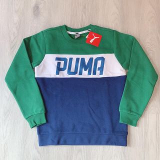 プーマ(PUMA)の◆未着用◆キッズ スウェット トレーナー◆150cm◆裏起毛◆グリーン×ネイビー(Tシャツ/カットソー)