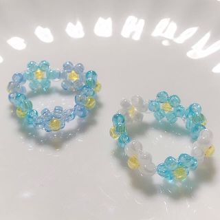 ブルーセット　ビーズリング　비즈반지　ハンドメイド(リング)