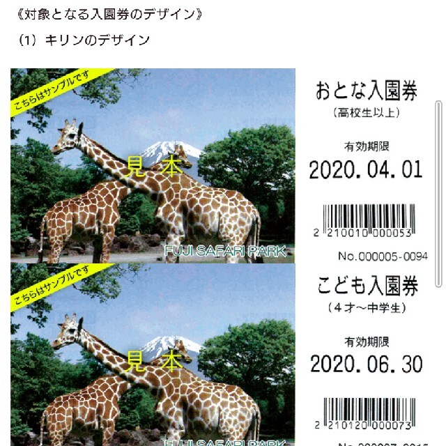 富士サファリパーク　おとな入園券2枚 チケットの施設利用券(動物園)の商品写真