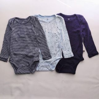 ベビーギャップ(babyGAP)のBabyGAP 長袖ロンパース 3枚セット 12-18 80cmサイズ ブルー(ロンパース)