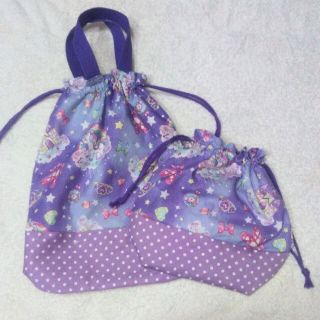 なみ様専用　ハンドメイド　ゆめかわ紫ユニコーン柄　体操着袋　お弁当袋(外出用品)