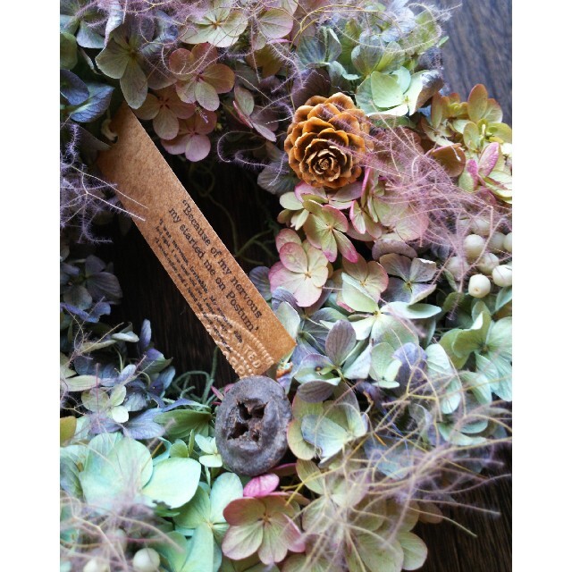 紫陽花のドライフラワーリース ハンドメイドのフラワー/ガーデン(リース)の商品写真
