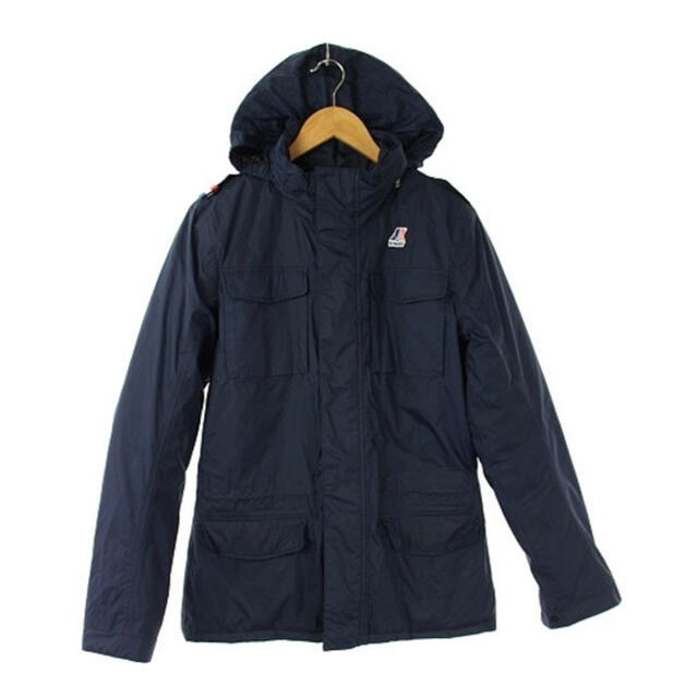 MONCLER(モンクレール)のK-WAY ナイロンダウンコート ジップアップ フード付き ロゴマーク S 紺  メンズのジャケット/アウター(ダウンジャケット)の商品写真