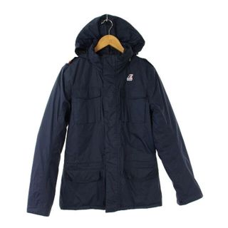 モンクレール(MONCLER)のK-WAY ナイロンダウンコート ジップアップ フード付き ロゴマーク S 紺 (ダウンジャケット)